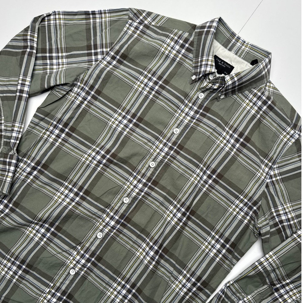 Rag & Bone Fit 2 Mens Olive Green Plaid Button Down Shirt Long Sleeve M
